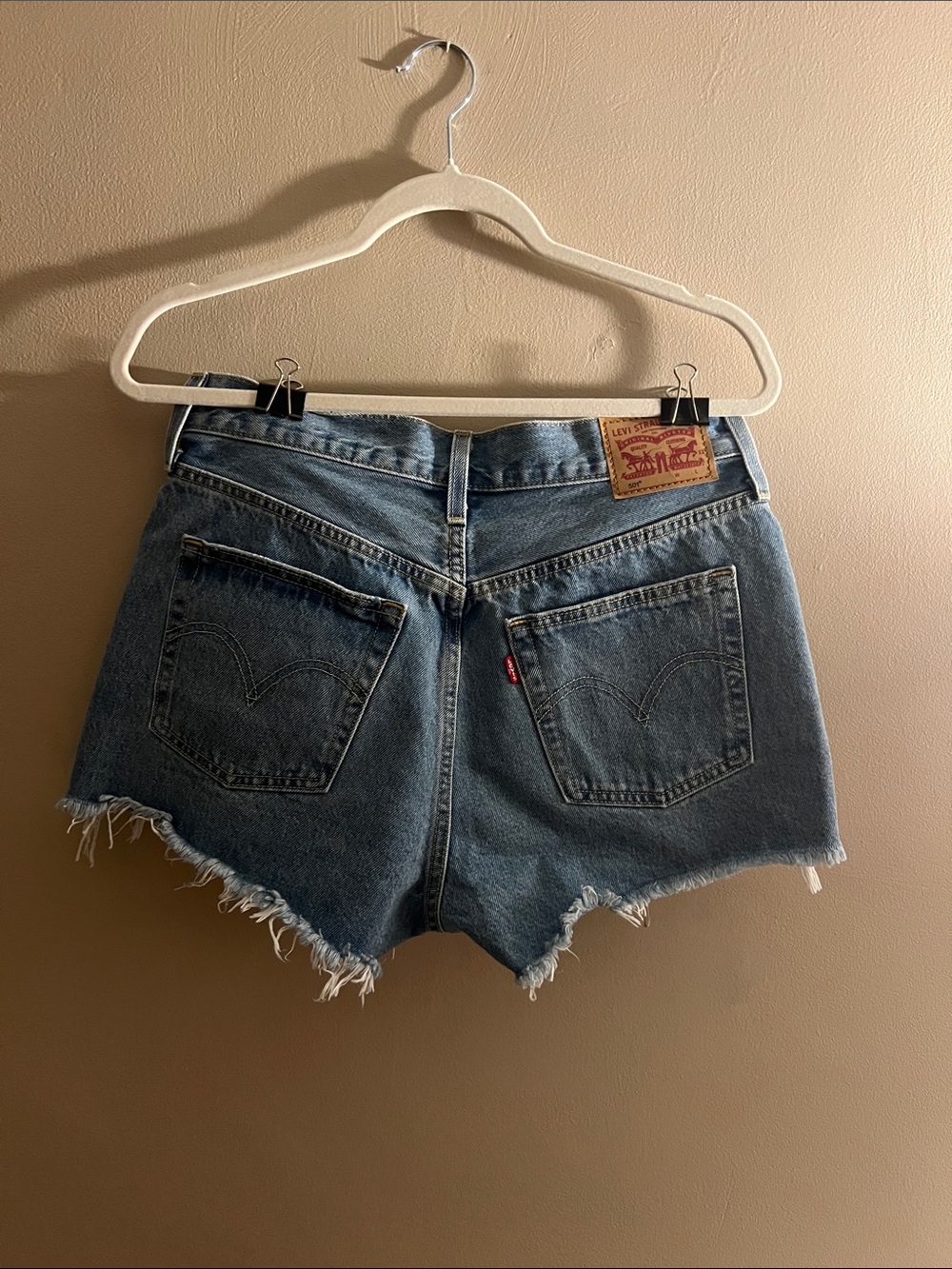 Levi's 501 Distressed Light Blue Denim Cutoff Shorts - Picture 2 of 3
